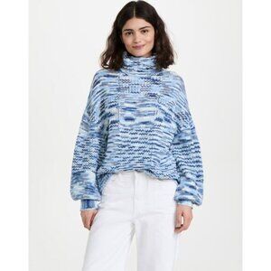 STAUD Benny Dusk Blue Striped Turtleneck Sweater Size Small